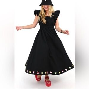 Kerri Rosenthal Tailor Embroidered Hearts black Dress Size Medium